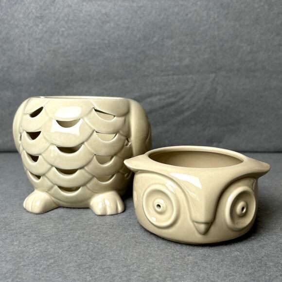 Owl Ceramic Bath & Body Works 2005 Cream Candle Holder Luminary Slatkin & Co - Picture 5 of 8
